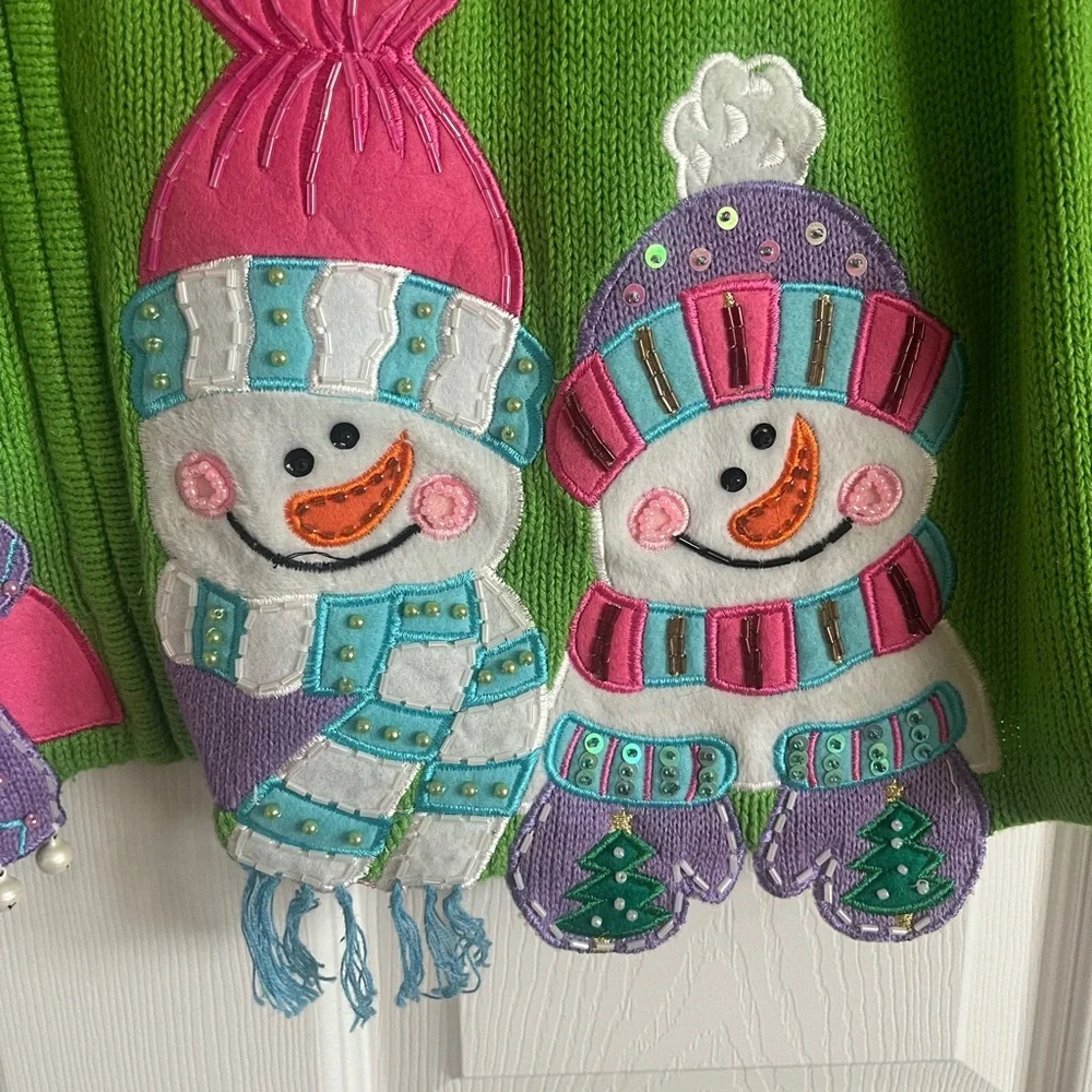 Green Snowman Cardigan Sweater
